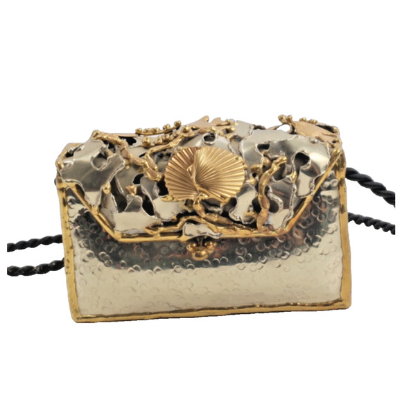 Vtg Handmade Artisan Mixed Metal Sea Life Themed Minaudiere' Evening Bag 1980's - Picture 4 of 16